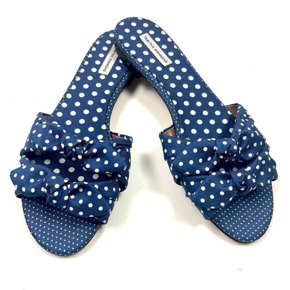 Tabitha Simmons Cleo Polka Blue and White Polk Dot Sandals - Picture 1 of 12